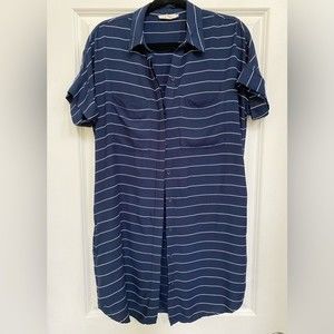beachlunchlounge navy blue, white stripes short sleeve shirt dress pocket small